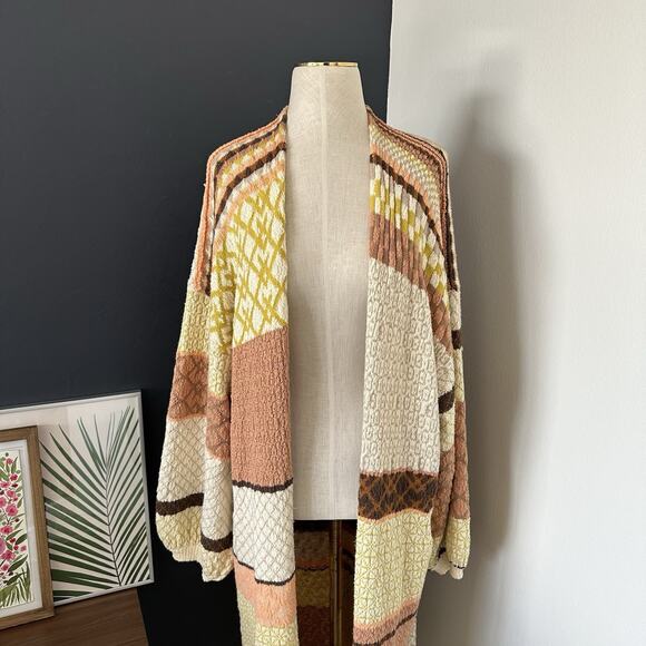 FREE PEOPLE Love and Kisses Patchwork Cardi Pockets Open Front - Picture 7 of 14